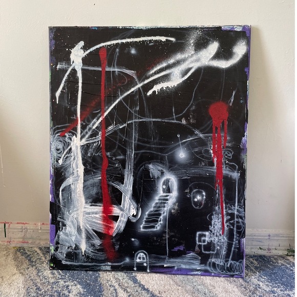Other - O Unseen Realm Spiritual Abstract Expressionism Painting 24x30 Black Red White